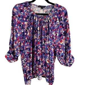 ZAC & Rachel Purple Pink Floral Boho 3/4 Sleeve Blouse Large